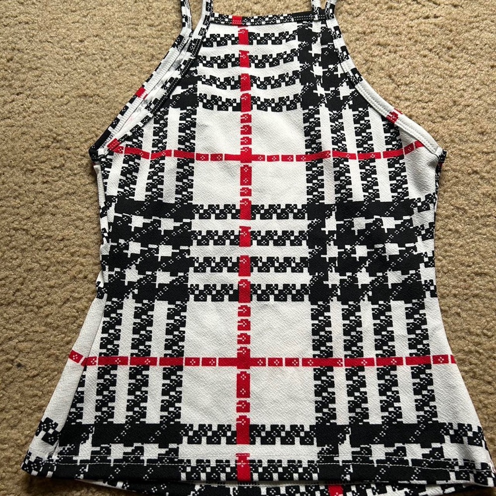 Plaid cami top Red and white and black NEVER WORN